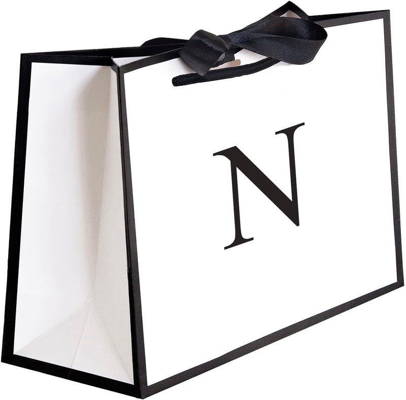 QLSKO Initial Gift Bag with Bow Ribbon Personalized Horizontal Paper Bag Monogrammed Birthday Gifts for Women Men (N-Small) - Image 1